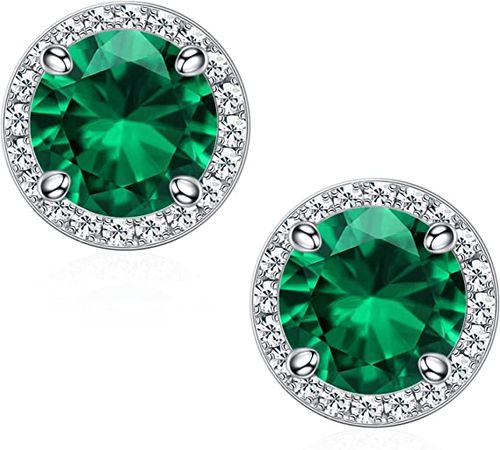 Amazon.com: Birthstone Stud Earrings for Women, 18K White Gold Plated S925 Sterling Silver Halo Round Cut Birthstone Earrings Created Emerald May Birthstone Earrings Green Gemstone Birthstone Earrings for Women: Clothing, Shoes & Jewelry