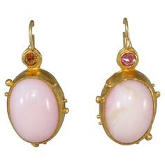 Opal Pink Sapphire 22 Karat Gold One-of-a-kind Dangle Drop Earrings