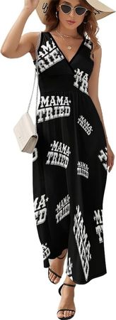 Amazon.com: Mama Tried Sleeveless Wrap V Neck Sleeveless Sundress Summer Flare Maxi Tank Dress for Women : Sports & Outdoors