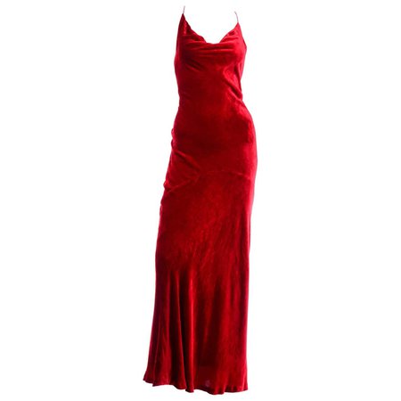 *clipped by @luci-her* 1990s Bill Blass Vintage Red Dress in Bias Cut Velvet Evening Gown W Silk Lining For Sale at 1stDibs