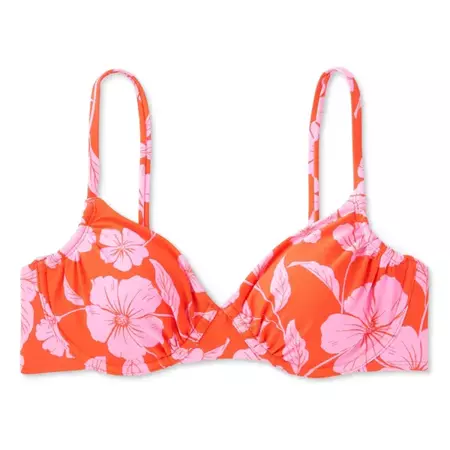 Women's Shirred Underwire Bikini Top - Wild Fable™ Orange/pink Tropical Print : Target