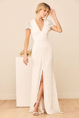 Your Hand in Mine White Lace Flutter Sleeve Maxi Dress Lulus