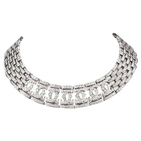 Cartier Diamond Double C 18 Karat White Gold Choker Necklace For Sale at 1stdibs