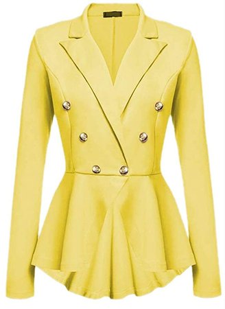Buy Alion Women's Elegant Blazer Work Office Coats Double-Breasted Asymmetric Hem Jacket Yellow XS at Amazon.in