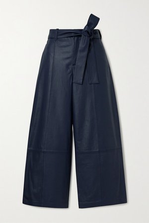 Cropped Leather Wide-leg Pants - Midnight blue
