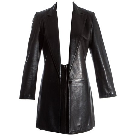 Gianni Versace black lambskin leather blazer jacket and skirt suit, fw 1997 For Sale at 1stdibs