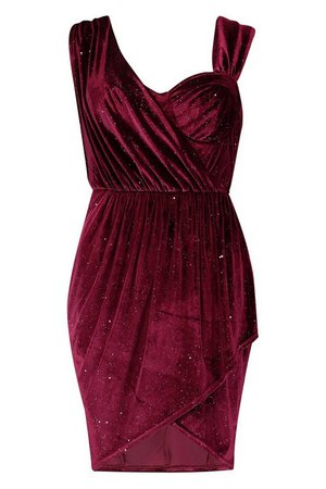 Sparkle Velvet Off Shoulder Drape Mini Dress | Boohoo