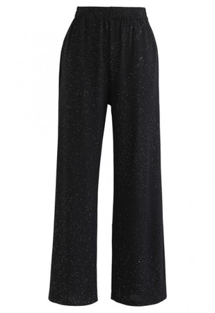 Sparkly Wide-Leg Full-Length Pants in Black - NEW ARRIVALS - Retro, Indie and Unique Fashion