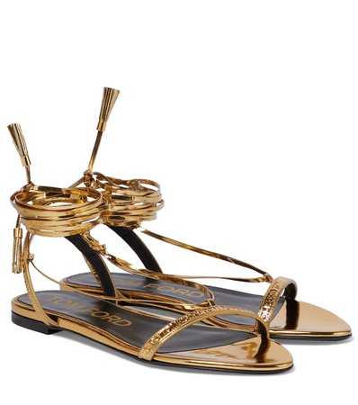 Tom Ford - Tasseled ankle-tie leather sandals | Mytheresa