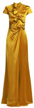 Kelly Bow Detail Silk Satin Dress - Womens - Gold
