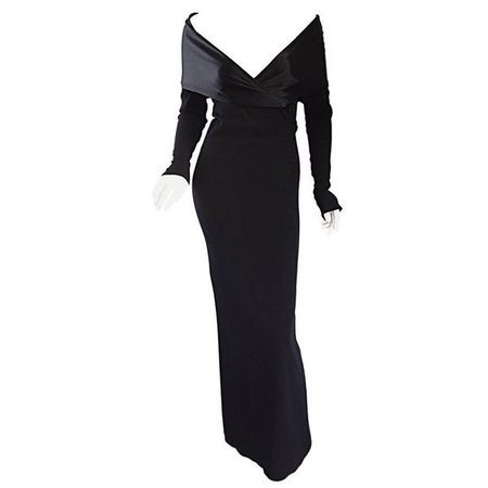 Elegant Jean Paul Gaultier Vintage Black Crepe Jersey Off Shoulder 1990s Gown