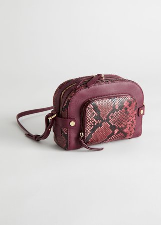 Leather Suede Small Crossbody Bag - Red Snake - Shoulderbags - & Other Stories pink