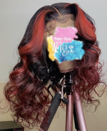 black, red, curly lace wig