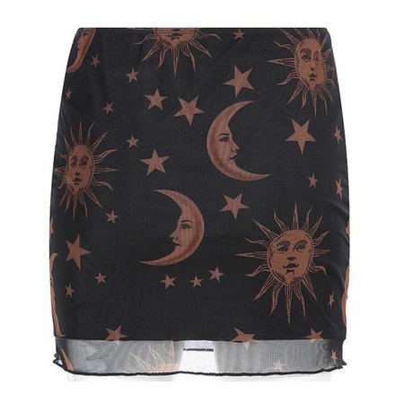 Sun Moon Stars Mesh Mini Skirt