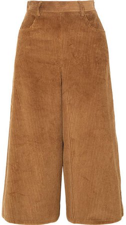 Cropped Cotton-blend Corduroy Wide-leg Pants - Brown