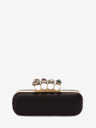 Women's Black Jeweled Four Ring Clutch | Alexander McQueen