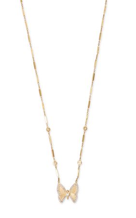 14k Yellow Gold Teardrop Diamond Butterfly Necklace By Jacquie Aiche | Moda Operandi