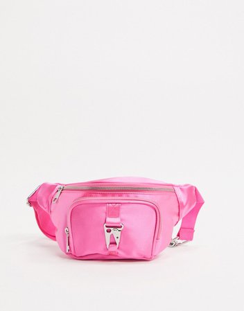 ASOS DESIGN hot pink satin fanny pack with hardware | ASOS
