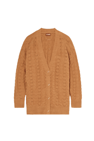 STAUD - Blake pointelle-knit cotton-blend cardigan