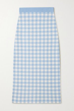 Gingham Knitted Midi Skirt - Light blue