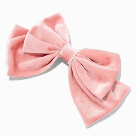 Blush Pink Velvet Pearl Trim Hair Bow Clip | Claire's