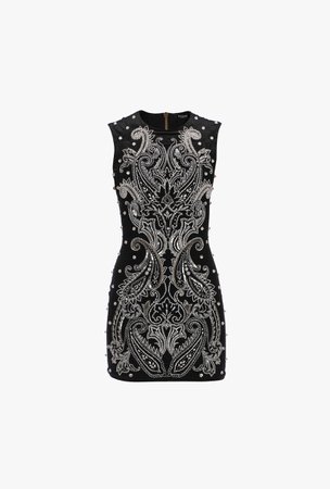 Balmain, Short black and silver silk embroidered dress