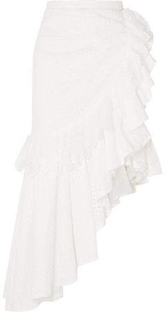 Asymmetric Ruffled Broderie Anglaise Cotton Skirt - White