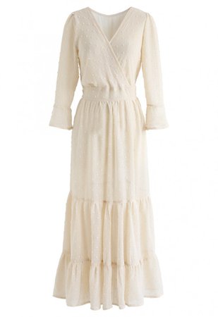 Flock Dots Wrapped Ruffle Maxi Dress in Cream - NEW ARRIVALS - Retro, Indie and Unique Fashion