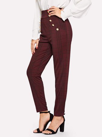 High-waisted plaid double breasted pants