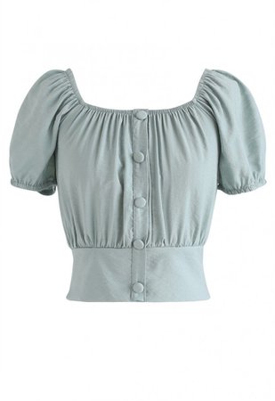 Square Neck Buttoned Front Cropped Top in Mint - NEW ARRIVALS - Retro, Indie and Unique Fashion