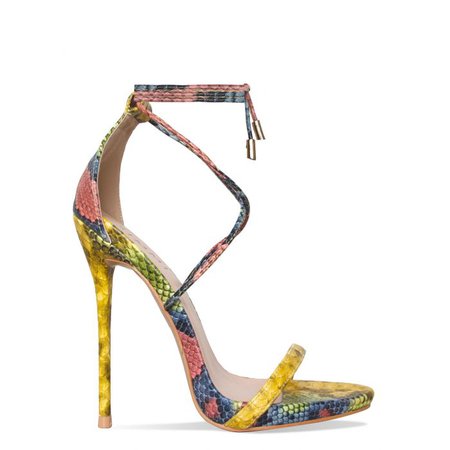 Shania Yellow Snake Lace Up Stiletto Heels