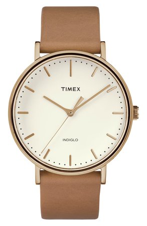 Timex® Fairfield Leather Strap Watch, 41mm | Nordstrom
