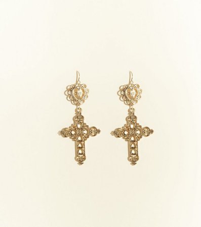 Gold Vintage-Style Heart Cross Earrings | New Look
