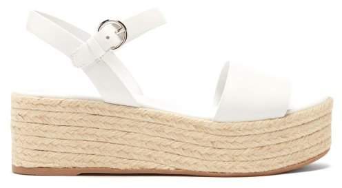 Espadrille Leather Flatform Sandals - Womens - White