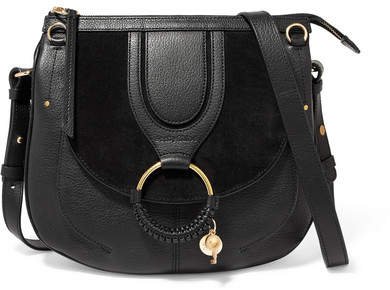 Hana Medium Textured-leather And Suede Shoulder Bag - Black