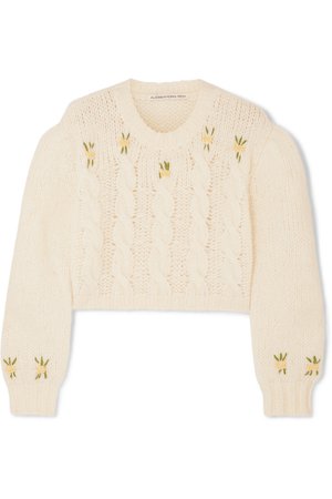 Alessandra Rich | Cropped embroidered cable-knit alpaca-blend sweater | NET-A-PORTER.COM