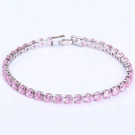 1pc Simple And Fashionable Pink Copper And Cubic Zirconia Round Tennis Bracelet, Suitable For Men And Women For Daily Wear | SHEIN