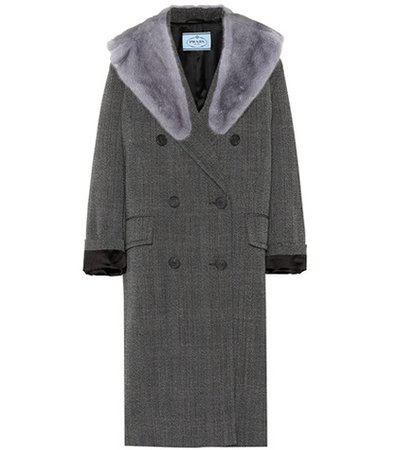 Fur-trimmed wool coat