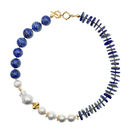 Lapis Lazuli With Baroque & Freshwater Pearls Short Necklace | Farra | Wolf & Badger