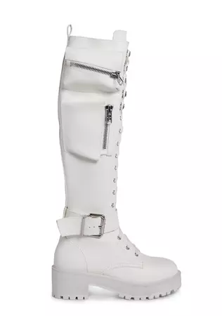 Current Mood Pocket Knee High Combat Boots - White – Dolls Kill