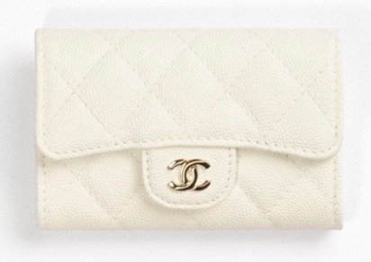 Chanel - CLASSIC CARD HOLDER Grained Shiny Calfskin & Gold-Tone Metal White