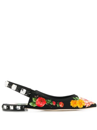 Shop black Dolce & Gabbana flower print flat sandals with Express Delivery - Farfetch