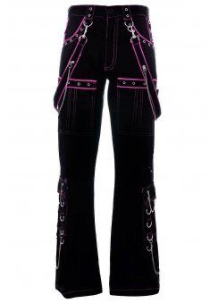 gothic trousers pants hanging suspenders black pink