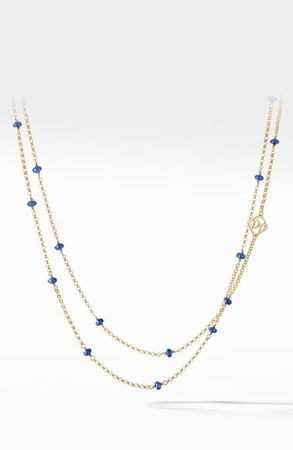 Cable Collectibles(R) Bead and Chain Necklace in 18K Yellow Gold with Blue Sapphires