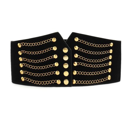 Women Dress Gold Tone Chain Front Elastic High Waist Belt Cinch Black - Overstock - 25714474 - Blue