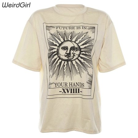 Weirdgirl women casual fashion t shirt khaki letter sun moon print loose o neck half sleeve elastic stretched summer home new-in T-Shirts from Women's Clothing on Aliexpress.com | Alibaba Group
