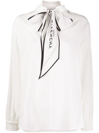 Givenchy Logo Scarf Silk Blouse BW60FG12EH White | Farfetch