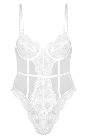 White Underwired Cage Detail Lace Body | PrettyLittleThing
