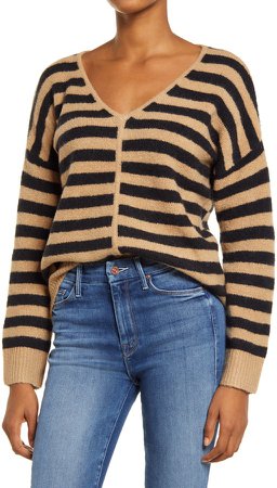 Bobble Stripe V-Neck Sweater