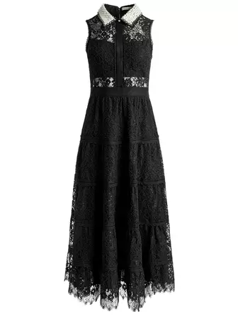 Anaya Embellished Collar Lace Midi Dress In Black | Alice And Olivia